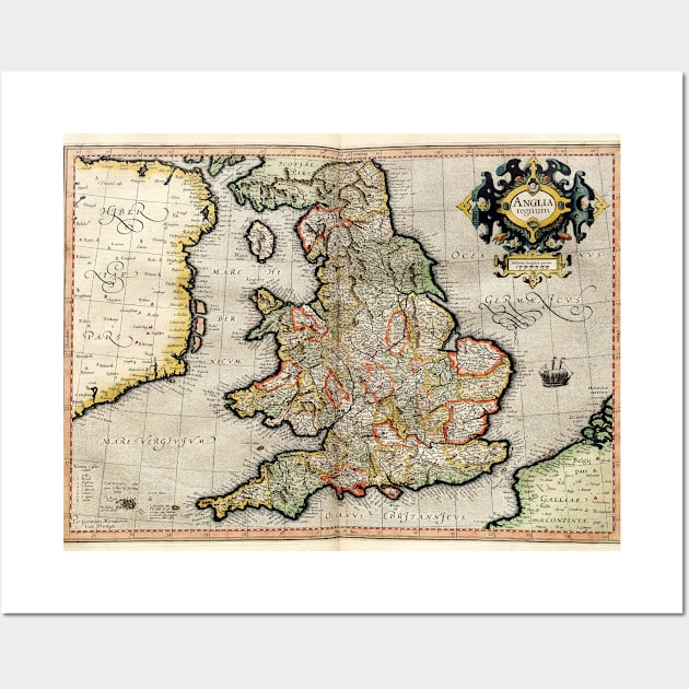 Vintage Map of England (1596) Wall Art by Bravuramedia